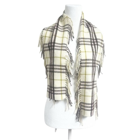 Burberry Scarf Plaid Fringe Lambswool - Picture 1 of 5